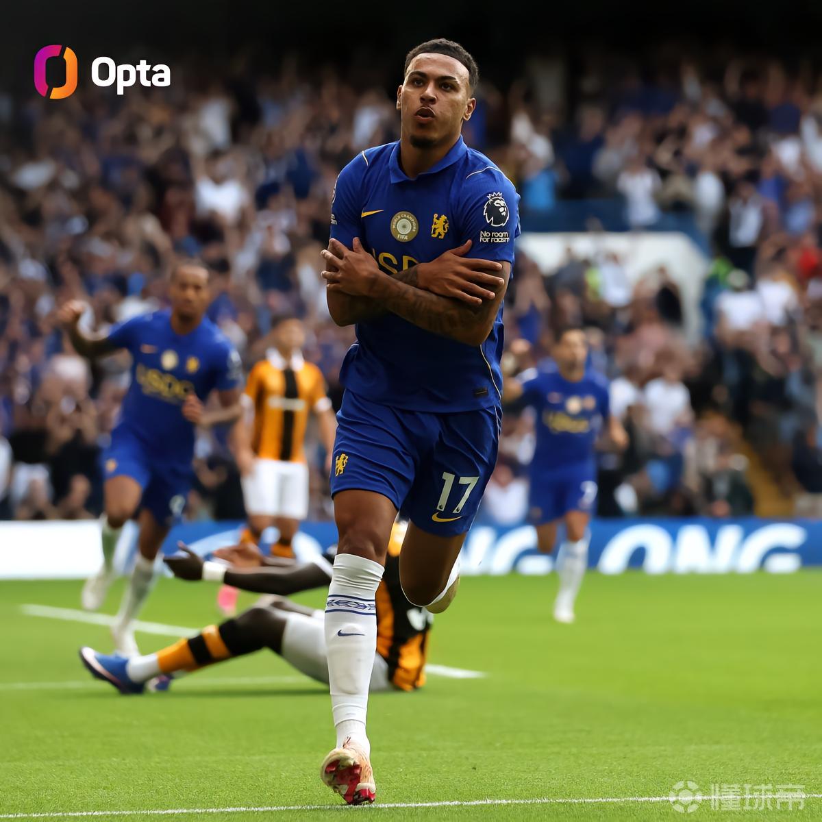 Opta：罗杰斯成切尔西第五位在英超前四场每场都有进球或助攻的球员